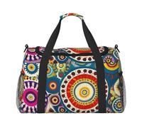 Ethnic Circles Floral Print Stylish Foldable Carry On Tote with Waterproof Zipper for Weekend Getaways Bag