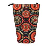 Ethnic Circles Floral Vertical Retractable Pencil Case Stationery Box Adult Office Organizer Box
