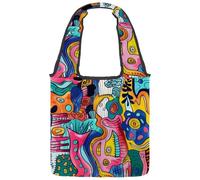 Ethnic Colorful Flower and Line Geometric Doodle Texture Canvas Tote Bag, Medium Book Tote Reusable Cloth Bag for Women Teachers Nurse