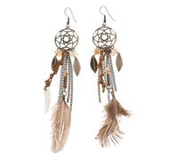 Ethnic Dream Catcher Feather Antique Long Hook Earrings Tassle Earring Vintage Long Dangle Earrings Gift for Women Lightweight Dangling Elegant Girls Feather for Women Dangling