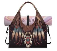 Ethnic Eagle Sports Duffel Bag for Women Men Weekend Overnight Bag with Shoe Compartment Shoulder Tote Luggage Bag for Yoga Gym Travel