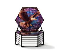 Ethnic Eagles Animal Bird Coasters Set of 6 Coasters with Holder Hexagon
