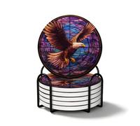 Ethnic Eagles Animal Bird Coasters Set of 6 Round Drink Coasters with Holder