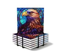 Ethnic Eagles Bird Coasters Set of 6 Drink Coasters with Holder Square
