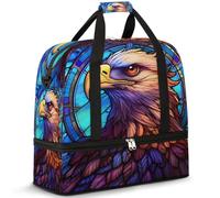 Ethnic Eagles Bird Pattern Travel Duffel Bag for Women Men, Foldable Sports Gym Bag Weekend Overnight Totes Carry on Cabin Bag with Shoes Compartment