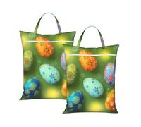 Ethnic Eggs 2Pcs Travel Laundry Bag with Handle, Portable Dirty Washing Bag for Camping Gym Holidays Rabbit Flower Water-Repellent Laundry Tote for Suitcase Luggage