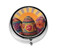 Ethnic Eggs Leaves Small Pill Box 3 Compartment Portable Pill Box for Purse Pocket Easter Mini Medicine Organiser for Daily Vitamin Fish Oil Storage