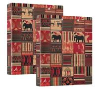 Ethnic Elements Red 3 Ring Binders 1.5 Inch, D Ring Binders with Anti-Slip Clip Three Ring Binder Decorative for School Office Supplies, 2 Pack