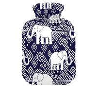 Ethnic Elephant Blue Hot Water Bottle with Cover for Pain Relief Water Heating Pad for Back Pain, 2L
