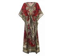 Ethnic Fashion Kaftan Long Oriental Style Caftan Polyester Boubou African Summer Dress Kaftan Djellaba Women Bohemian Beach Beachwear Oversize Caftan (Red, One Size)