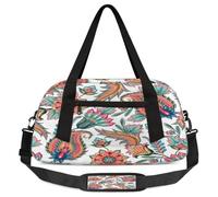 Ethnic Flower Leaves Kids Overnight Duffle Bags for Girls Boys, Tribal Flower Lightweight Sports Gym Bag for Kids,Small Overnight Weekender Carry on Travel Bags Dance Bag, Ethnic Flower Leaves, 18.5L