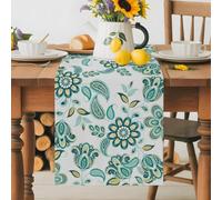 Ethnic Flower Paisley Pattern Table Runner 72 Inches Long, Vintage Tribal Teal Plant Washable Table Runners Heat-Insulation Kitchen Dining Table Decorations for Home Party Decor 13x72in
