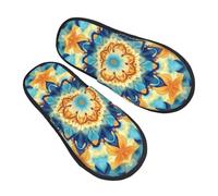 Ethnic Flower Slippers for Women Men Mandala Floral Non-Slip House Slippers Indoor Comfy Fuzzy Footwear Memory Foam Bedroom Travel Shoes M