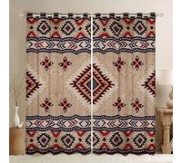 Ethnic Flower Window Curtains Abstract Geometric Window Treatments, American Indian Style Window Drapes for Kids Girls Room Decor Grommet Top 2 Panel Set Bedroom Curtains, 66Wx90L inch