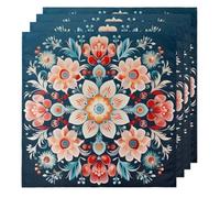 Ethnic Flowers Pattern Cloth Napkins Set of 4, Dinner Napkins Cloth 50 x 50 cm, Soft & Comfortable Reusable Napkin for Party Wedding Napkins