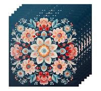 Ethnic Flowers Pattern Cloth Napkins Set of 6, Dinner Napkins Cloth 50 x 50 cm, Soft & Comfortable Reusable Napkin for Party Wedding Napkins