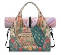 Ethnic Flowers Peacock Sports Duffle Bag with Shoe Compartment Weekend Overnight Bags Tote Cabin Luggage Bag for Gym Yoga Travel