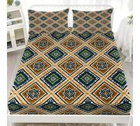 Ethnic Geometric Decoration Microfibre Fitted Sheet 3 Piece, Bedding Fitted Sheets Extra Deep 30cm Brown Bedding Sets Soft Elasticity Wrinkle Resistant for Double Bed 180x200 cm