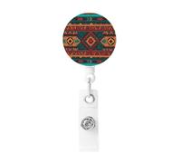 Ethnic Geometric Pattern Badge Reel Retractable Badge Holders Lightweight ID Badge Reels Cute Nurse Name Card Holder with Keychain Funny ID Badge Clip for Men Women