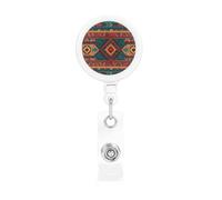 Ethnic Geometric Pattern Badge Reel Retractable Name Badge Holders Funny Nurse Badge Clip with Keychain Lightweight Plastic ID Card Holders for Men Women Gifts