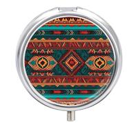 Ethnic Geometric Pattern Pill Box, 3 Compartment Small Pill Case Waterproof Travel Pill Organizer for Pocket Or Purse Portable Mini Medicine Tablet Vitamin Holder Pill Case