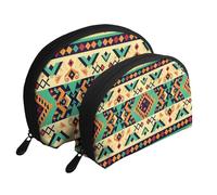 Ethnic Geometric Pattern Print Shell-Shaped 2-Piece Makeup Bag Set Travel Cosmetic Organiser Stylish Storage for Beauty & Gifts for Women Girls