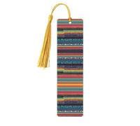 Ethnic Geometric Pattern -Print Wooden Bookmarks with Tassel for Readers and Book Lovers - Artistic Handmade Gifts for Teachers Colleagues Office Desk Decor.