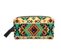 Ethnic Geometric Pattern Printed Cosmetic Case with Handle, Lightweight Compact Storage for Makeup, Toiletries & Gadgets, Make up Organiser for Travel, School, Work