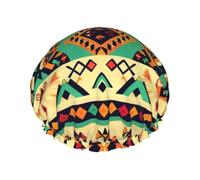 Ethnic Geometric Pattern Printed Double-Layer Waterproof Shower Cap - Reusable Spa & Face Mask Bathing Hat for Travel, Home Care & Beauty Routine