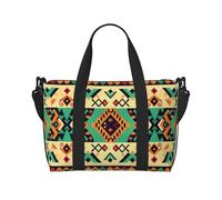 Ethnic Geometric Pattern Printed Travel Bag Duffle Bag for Men Women, Large Water Resistant Gym Bag Weekend Holdall Bag with Shoulder Strap