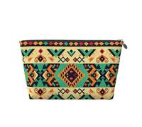 Ethnic Geometric Pattern Printed Travel Cosmetic Bags with Silver Zipper Makeup Organizer Cosmetic Case Toiletry Bag for Women Mom Girls
