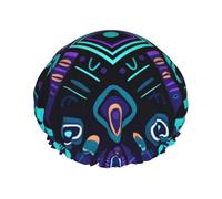 Ethnic Geometric Pattern Shower Cap For Women'S - Reusable Waterproof Shower Hair Cap For Bathing, Skin Care, And Home