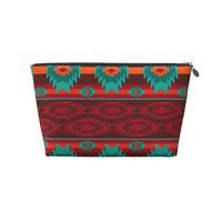 Ethnic Geometric Pattern Womens Makeup Bag Leather Travel Toiletry Organizer Wash Bag Cosmetic Pouch with Zipper Girls Handbag Silver