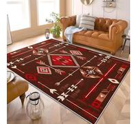 Ethnic Geometric Patterns Flannel Rug for Living Room & Bedroom Soft Fluffy Carpet Red Non-Slip, Machine Washable, Kids Area Rug Mat for Playroom & Floor Protector 120x170 cm
