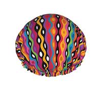 Ethnic Geometric Wavy Lines Waterproof Shower Cap,Elastic Bathing Hair Cap Environmental Protection Hair Bath Caps, Double WaterproofBathing Shower Hat