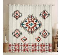 Ethnic Geometric Window Curtains American Indian Style Window Drapes for Kids Boys Girls, Navajo Tribal Style Window Treatments Grommet Top 2 Panel Set Bedroom Curtains, 46Wx72L inch