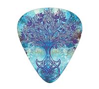 Ethnic Guitar Picks 12 Pack Universal ABS Guitar Picks,Grunge Style Tree Pattern with Ethnic Mandala and Spiral Blurry Artwork,for Acoustic and Electric Guitar,Turquoise Brown