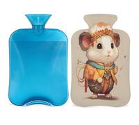 Ethnic Hamster Hot Water Bottle with Cover, Cute Cartoon Animal 2L Hot Water Bag for Pain Relief, Neck and Shoulder, Hand Feet Warmer