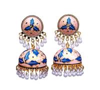 Ethnic Indian Earrings for Women | Traditional Meenakari Jhumki Big Jhumka Bollywood Style Boho Bohemian Jewelry Dangle Earring For Festival Wedding Christmas Party, M, Alloy Steel, No Gemstone