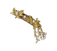 Ethnic Inspired Gold Tassels Hair Clip With Crystal And Pearls Accent Adds A Touch Of Elegances To Any Hairstyle