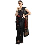 Ethnic Junction Women's Crepe Silk Printed Saree With Blouse Piece, Black, 5.5 Meters
