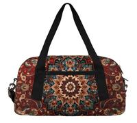 Ethnic line pattern Kids Duffle Bag Boys Girls Small Sport Dance Gym Bag for Overnight Travel Weekender Carry On, Dark Colored Pattern Applique, 18.5"L x 9.4"W x 7.8"H