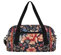 Ethnic line pattern Kids Duffle Bag Boys Girls Small Sport Dance Gym Bag for Overnight Travel Weekender Carry On, Hand Painted Flowers, 18.5"L x 9.4"W x 7.8"H