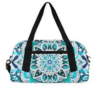Ethnic line pattern Kids Duffle Bag Boys Girls Small Sport Dance Gym Bag for Overnight Travel Weekender Carry On, Mandala Blue Flower Pattern, 18.5"L x 9.4"W x 7.8"H