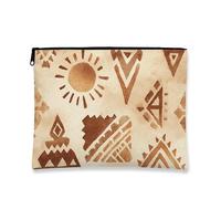 Ethnic Makeup Pouch, Bohemian Geometric Cosmetic Travel Bags for Women, Stylish Small Canvas Zipper Organizer, Festival Gift Skincare Toiletry Bag, Summer Travel Essentials, Beige, 7x9 Inch, Geometric
