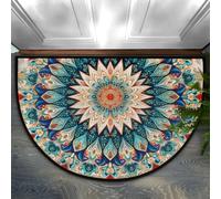Ethnic Mandala Half Round Door Mat Indoor Entrance Washable Half Circle Area Rugs Indian Mandala Non Slip Half Moon Rug Semi Circle Bathroom Rugs Floor Carpet for Kithen Bedroom Fireplace Decor