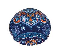 Ethnic Mandala Pattern Shower Cap & Bath Cap For Women,Reversible Oversized Waterproof Shower Caps Large Designed For All Hair Lengths,Elastic Reusable Bathing Hair Cap