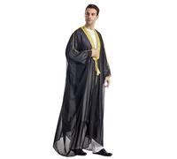 Ethnic Men's Abayas Arabic Bisht with Golden Emobroidery Cloak with Ball Fringe Arab Dress Islamic Clothing from the Middle East Prayer Clothing for Men