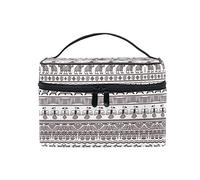 Ethnic Mexican Indian White Art Cosmetic Bag Organizer Zipper Makeup Bags Pouch Toiletry Case for Girl Women