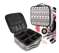 Ethnic Mexican Indian White Art Make Up Bag Toiletry Case Zipper Makeup Cosmetic Bags Organizer Pouch for Free Compartment Women Girls